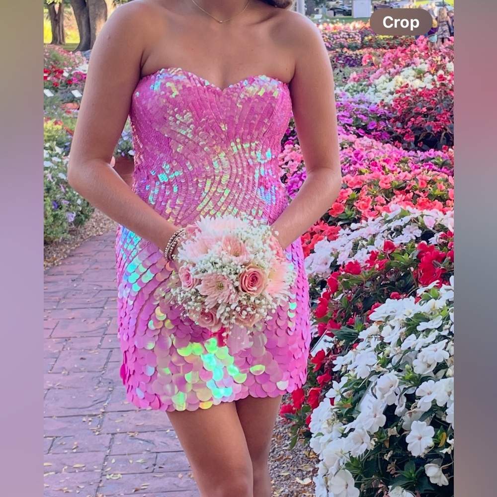 Sherri Hill cocktail dress in Candy pink. Dress number 55642